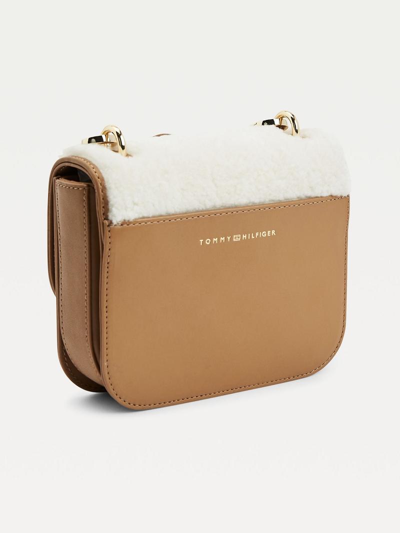 Női Tommy Hilfiger Shearling Mini Crossbody Táska Khaki | HU 645KOR